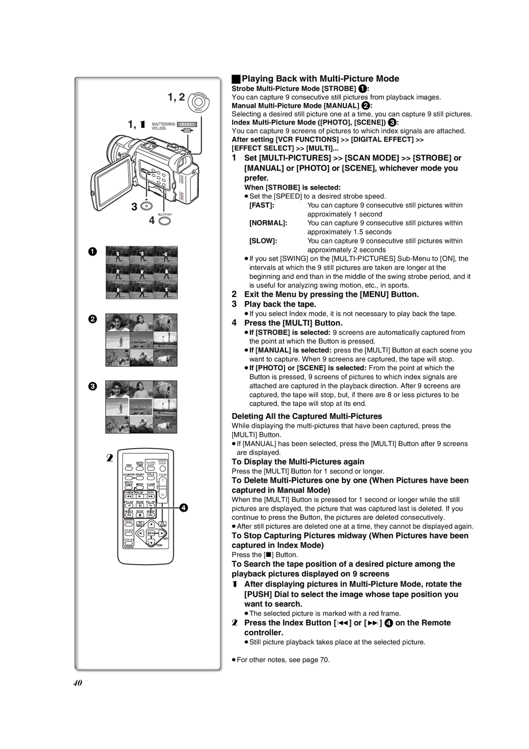 Panasonic PV-DV953 Playing Back with Multi-Picture Mode, Press the Index Button or 9 4 on the Remote controller 