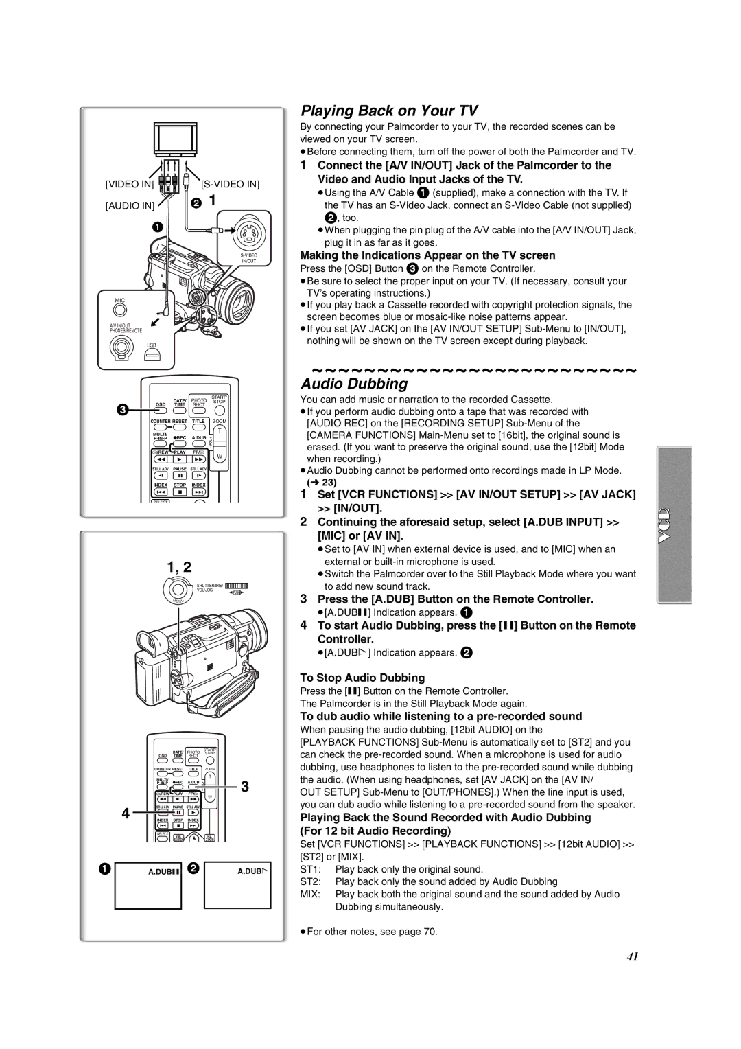 Panasonic PV-DV953 operating instructions Playing Back on Your TV, Audio Dubbing 