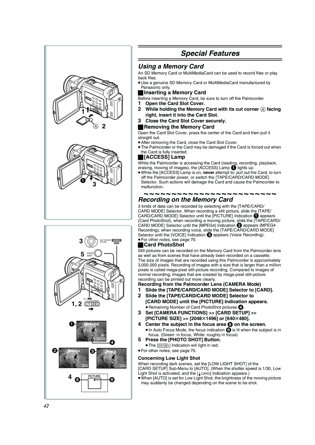 Panasonic PV-DV953 operating instructions Using a Memory Card, Recording on the Memory Card 