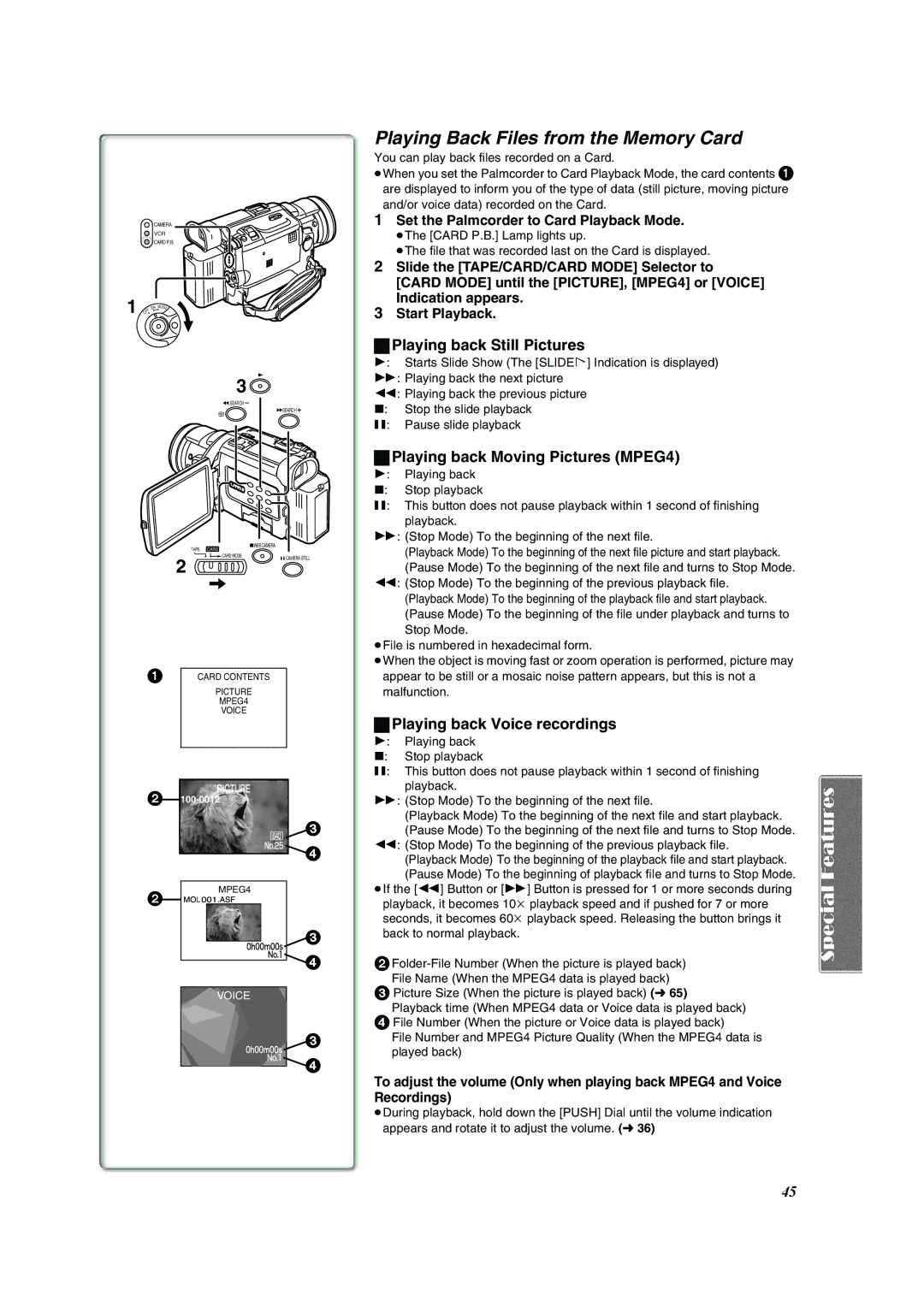 Panasonic PV-DV953 Playing Back Files from the Memory Card, Playing back Still Pictures, Playing back Voice recordings 