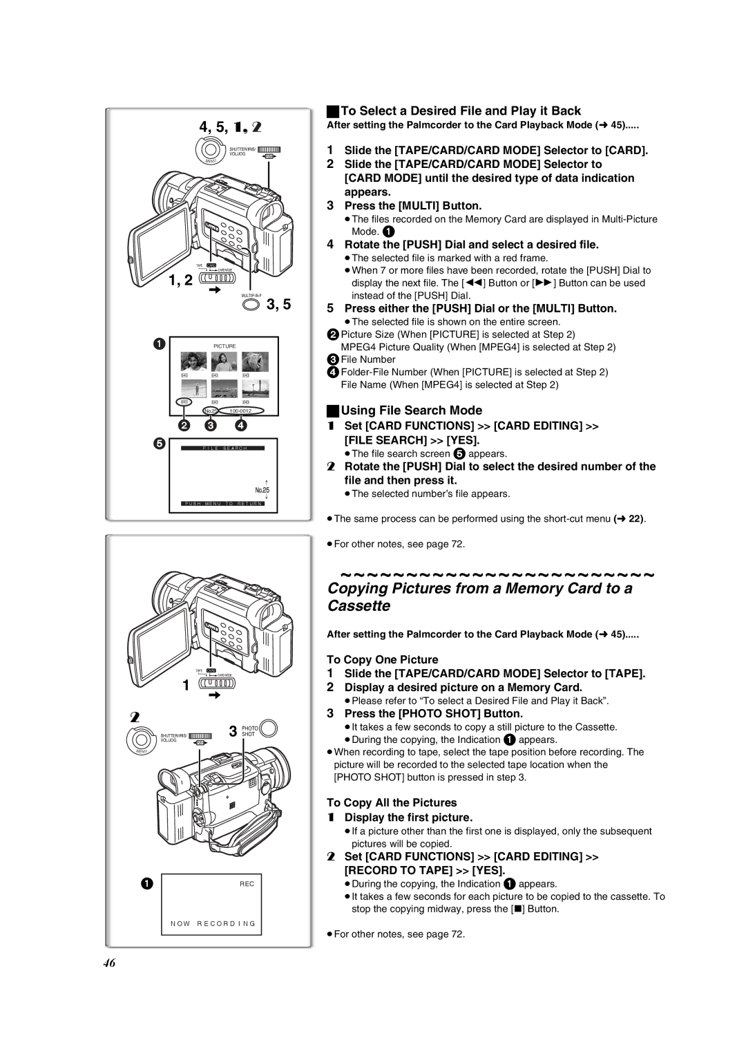 Panasonic PV-DV953 Copying Pictures from a Memory Card to a Cassette, To Select a Desired File and Play it Back 