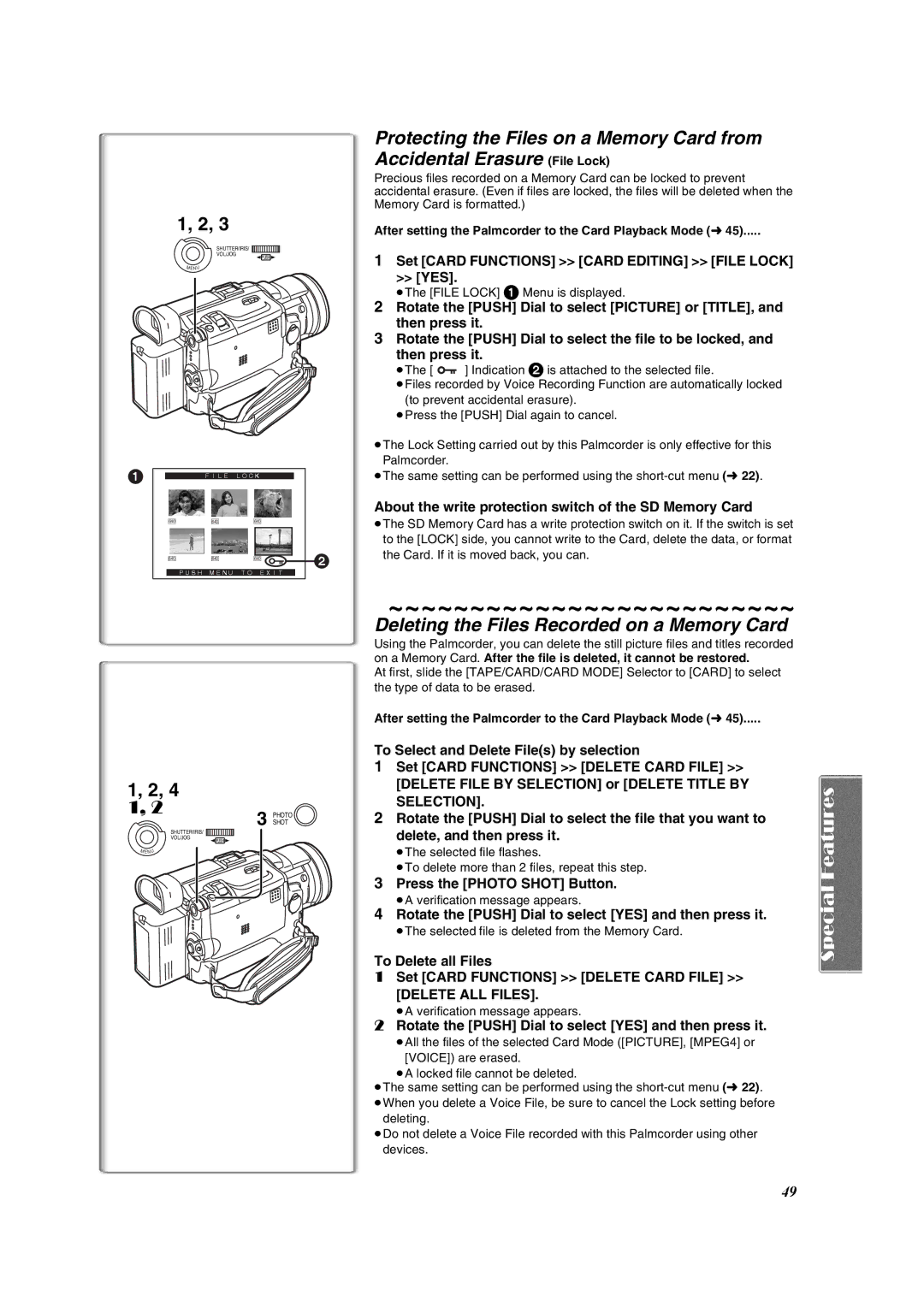 Panasonic PV-DV953 operating instructions Deleting the Files Recorded on a Memory Card 