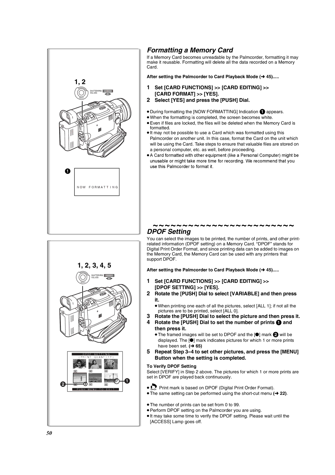 Panasonic PV-DV953 operating instructions Formatting a Memory Card, Dpof Setting 