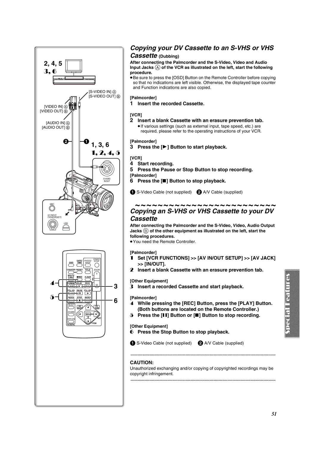 Panasonic PV-DV953 operating instructions Copying an S-VHS or VHS Cassette to your DV Cassette 