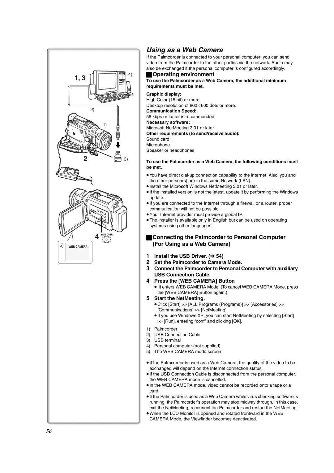 Panasonic PV-DV953 operating instructions Using as a Web Camera, ªOperating environment, Start the NetMeeting 