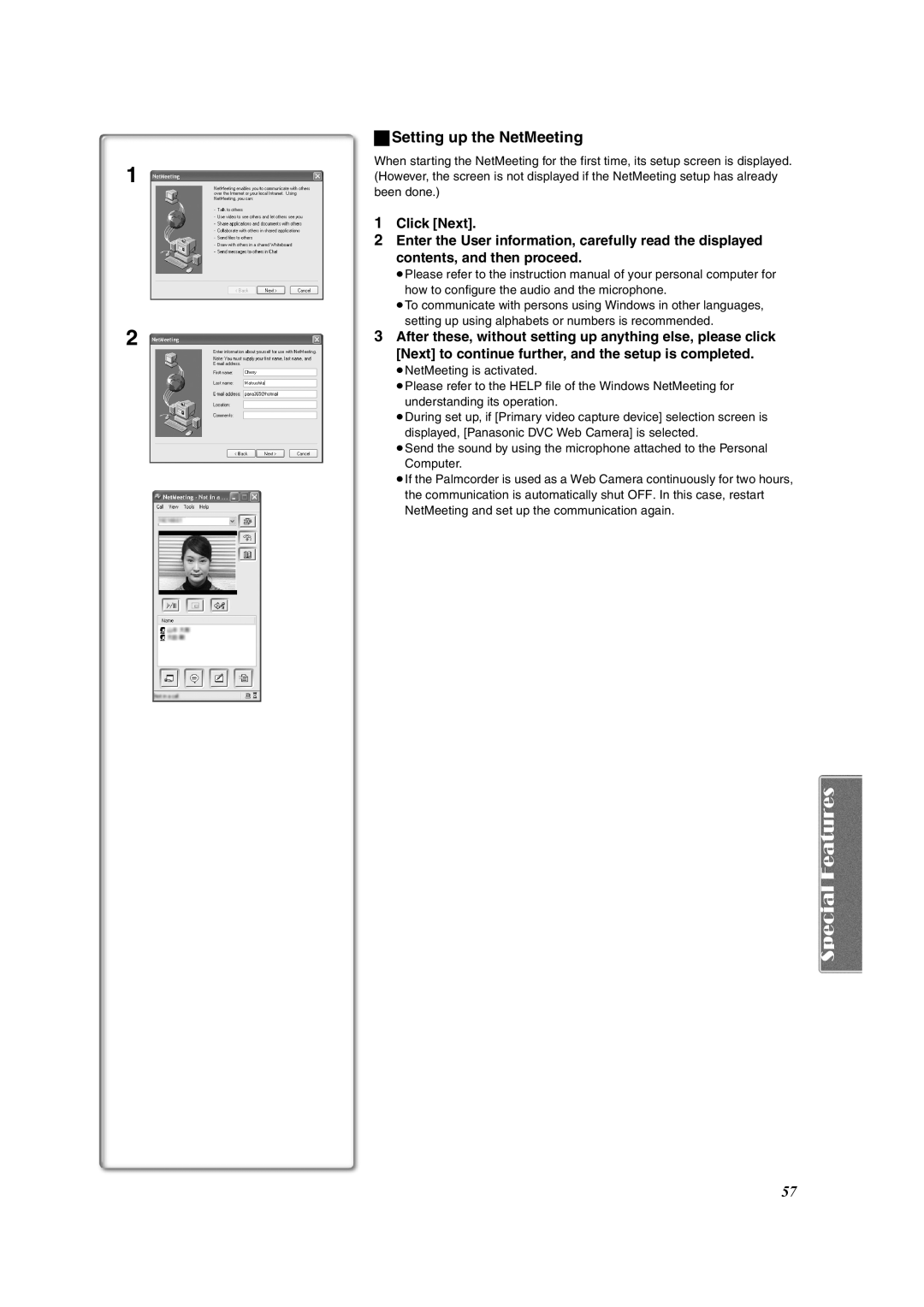 Panasonic PV-DV953 operating instructions Setting up the NetMeeting 