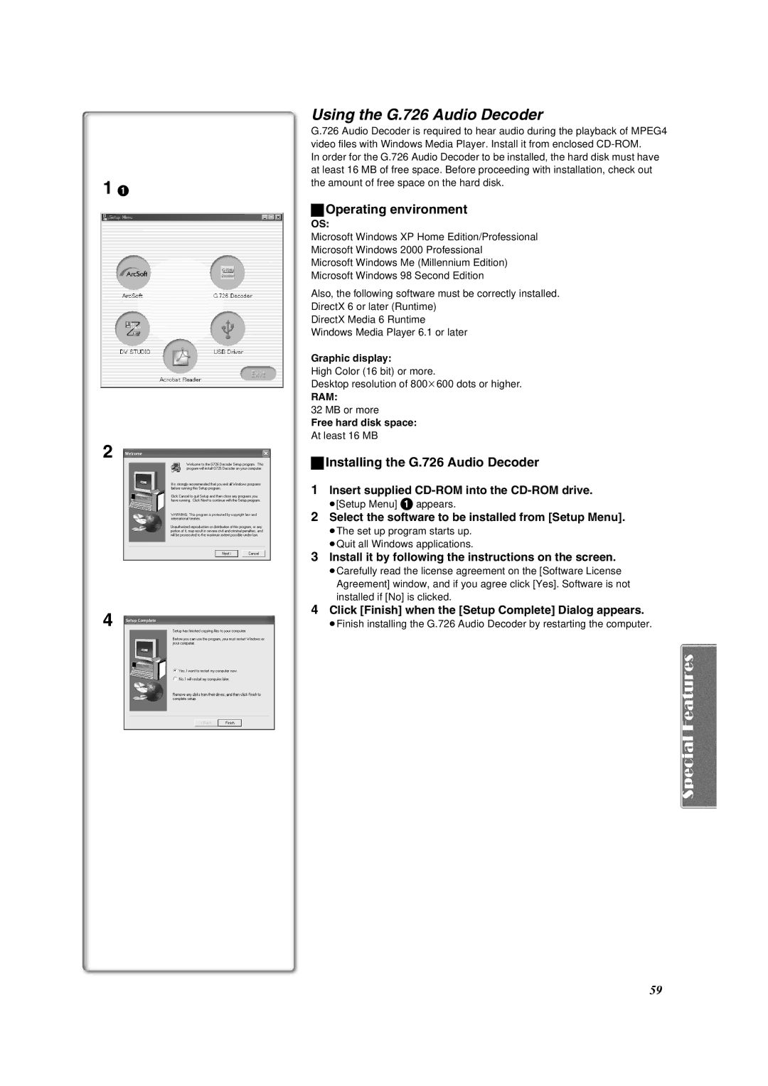 Panasonic PV-DV953 operating instructions Using the G.726 Audio Decoder, Installing the G.726 Audio Decoder 