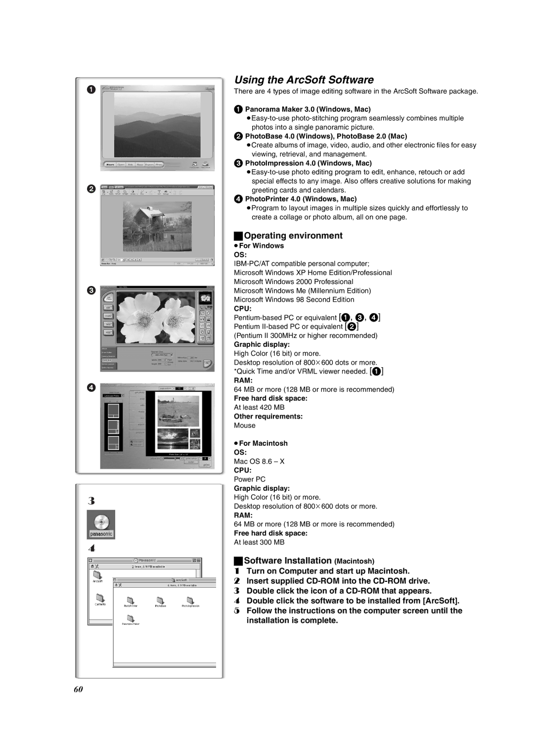 Panasonic PV-DV953 operating instructions Using the ArcSoft Software, Software Installation Macintosh 