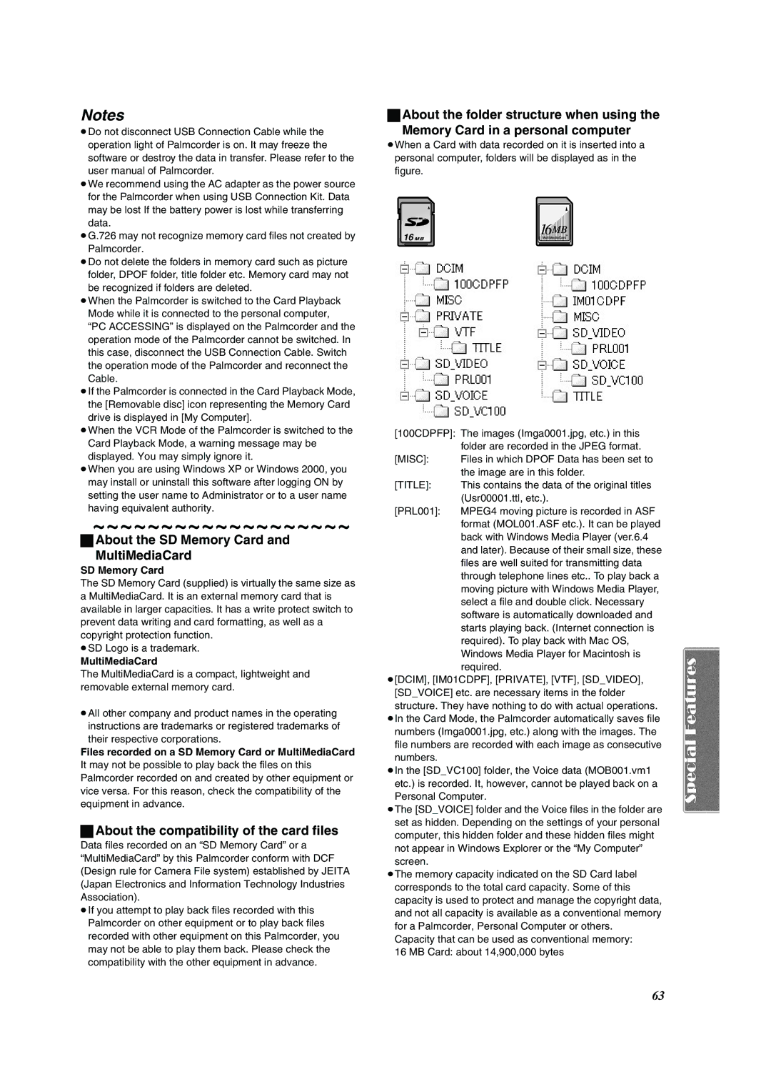 Panasonic PV-DV953 About the SD Memory Card MultiMediaCard, About the compatibility of the card files 