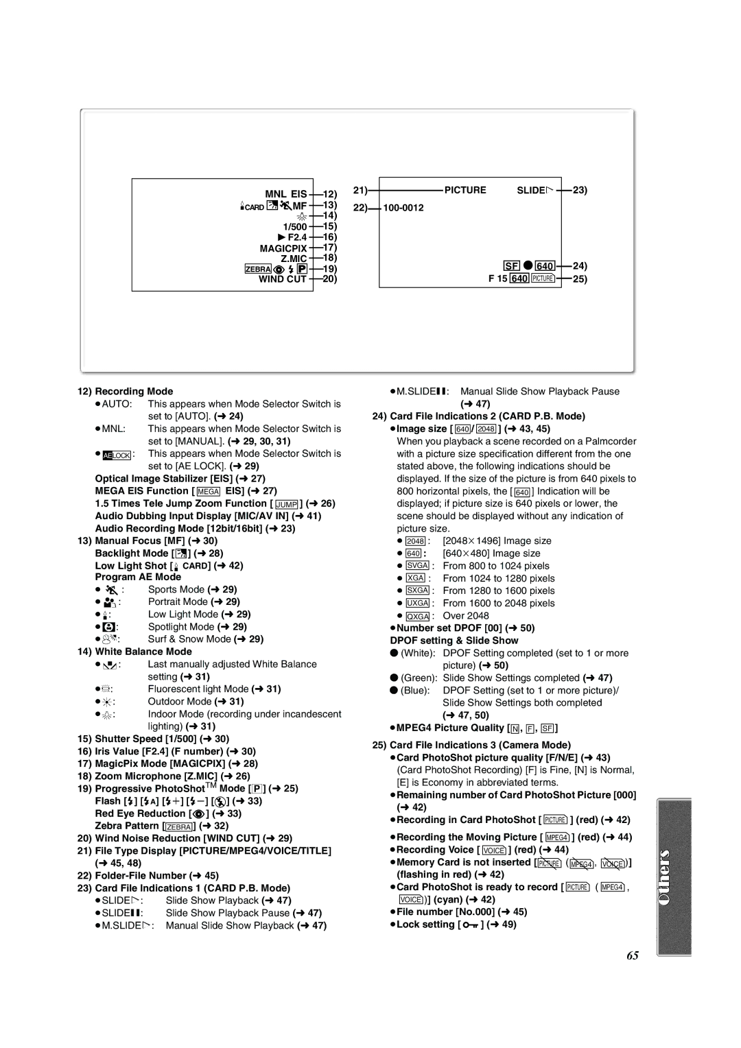 Panasonic PV-DV953 Recording Mode, White Balance Mode, ≥Number set Dpof 00 l50 Dpof setting & Slide Show, L42 