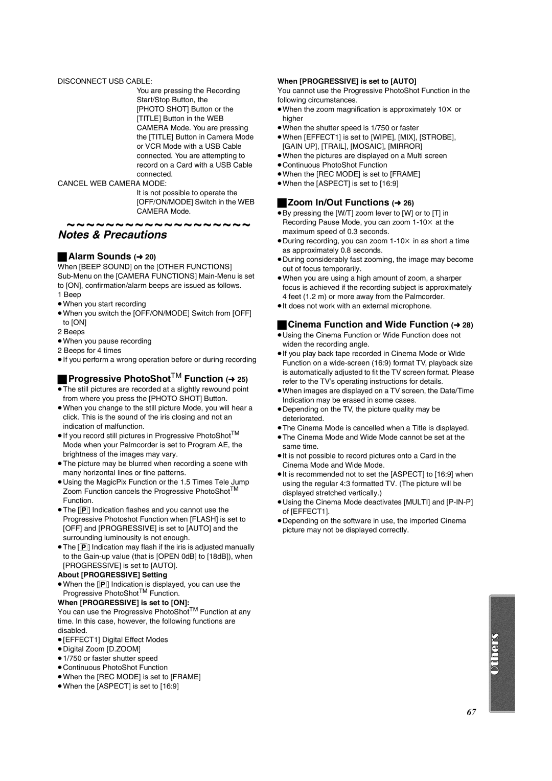 Panasonic PV-DV953 operating instructions Alarm Sounds l20, Progressive PhotoShotTM Function l25, Zoom In/Out Functions l26 