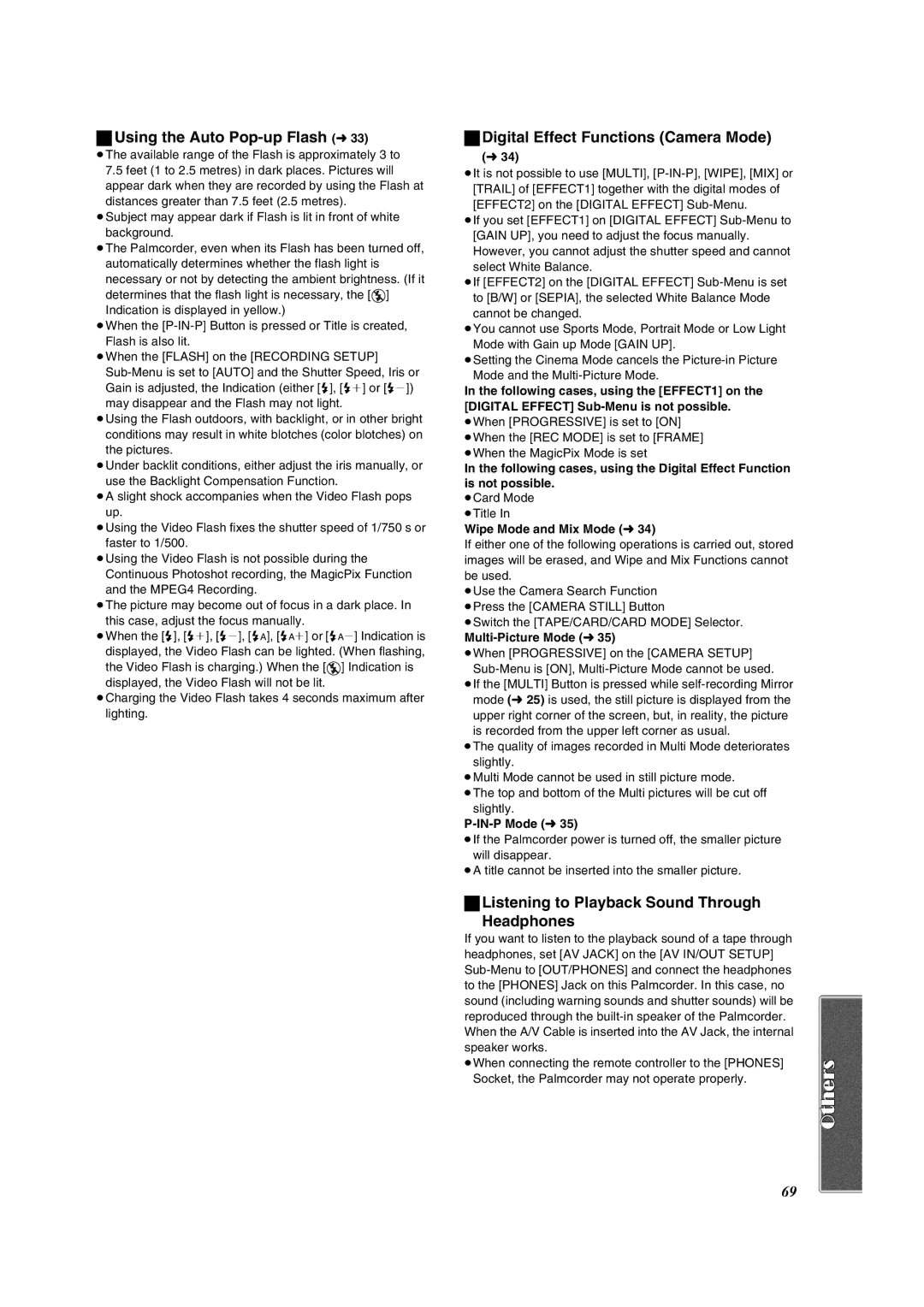 Panasonic PV-DV953 operating instructions Using the Auto Pop-up Flash l33, Digital Effect Functions Camera Mode 