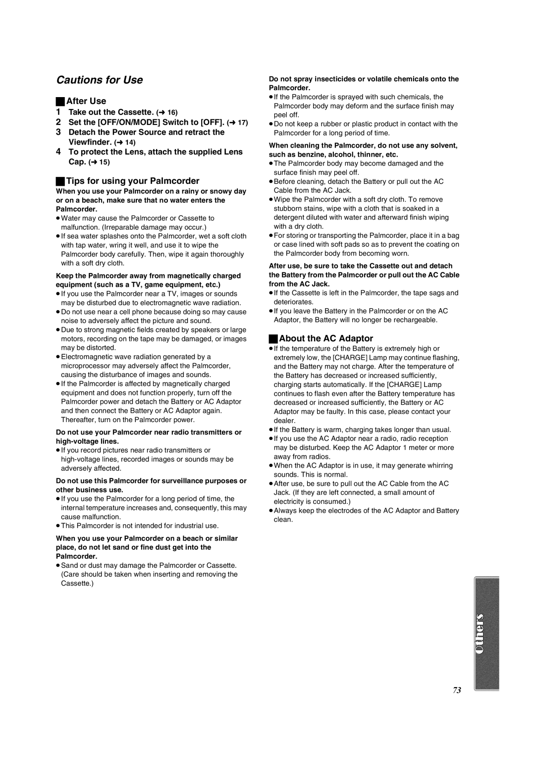 Panasonic PV-DV953 operating instructions After Use, Tips for using your Palmcorder, About the AC Adaptor 