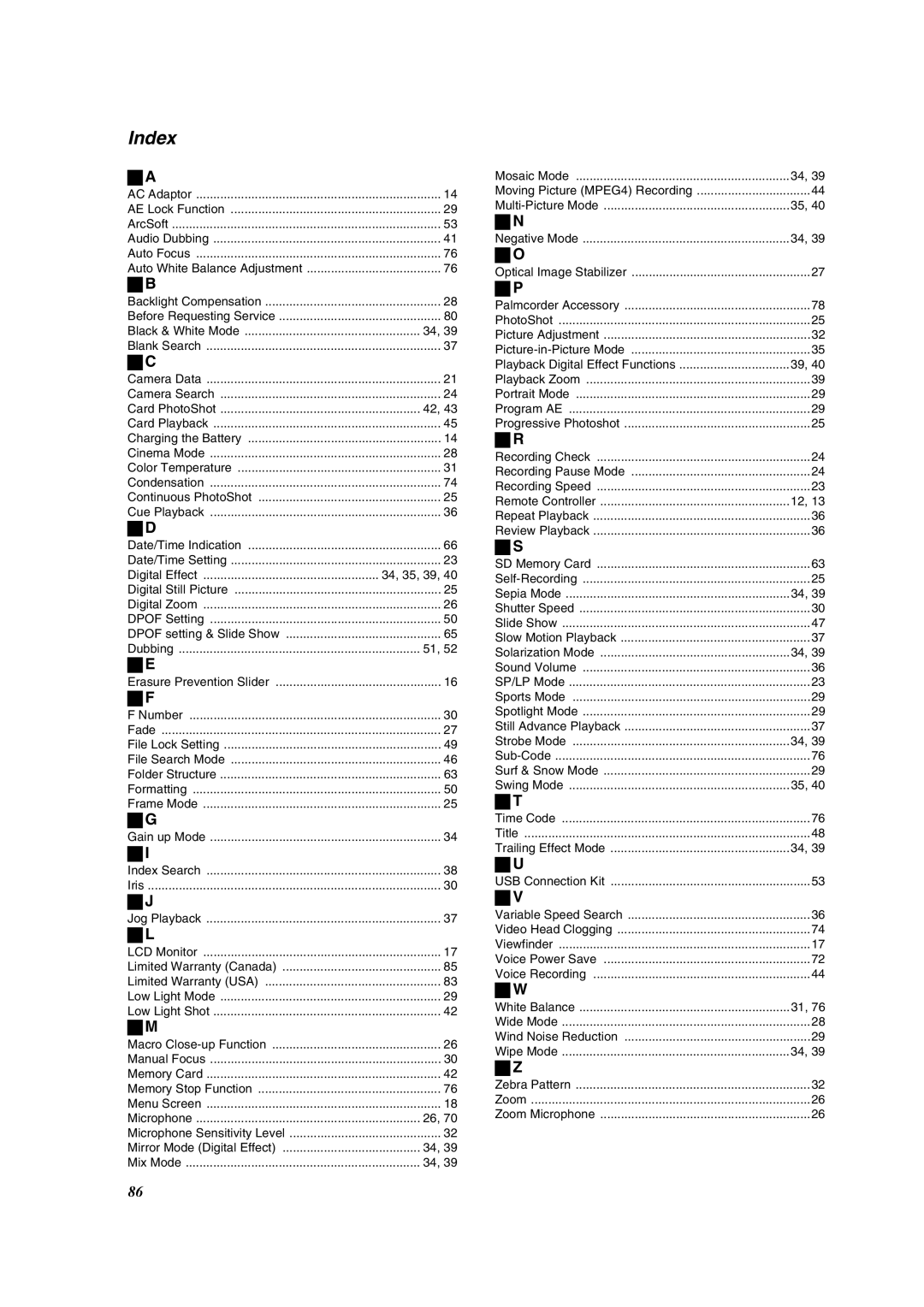 Panasonic PV-DV953 operating instructions Index 