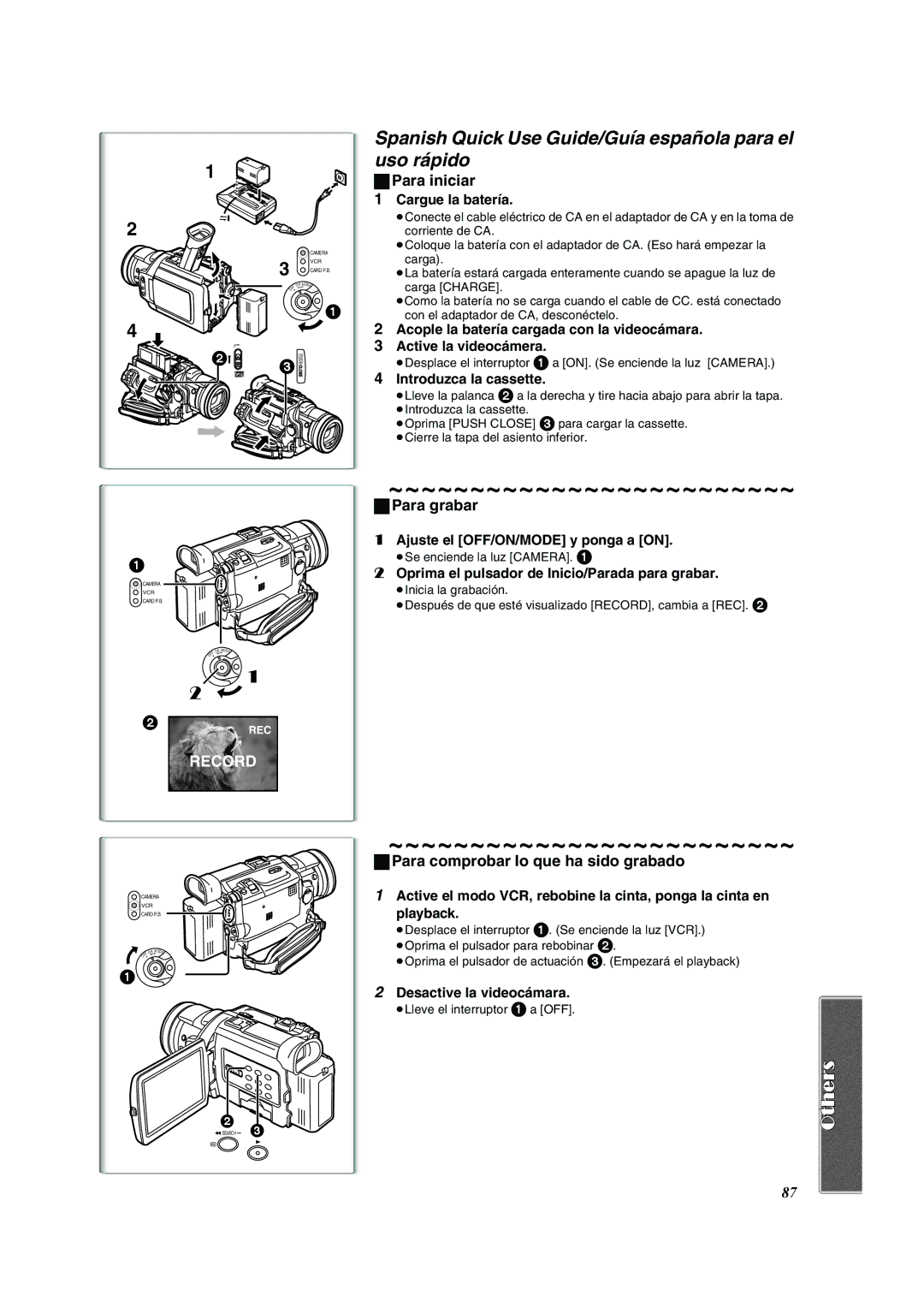 Panasonic PV-DV953 Spanish Quick Use Guide/Guía española para el uso rápido, Para iniciar, Para grabar 