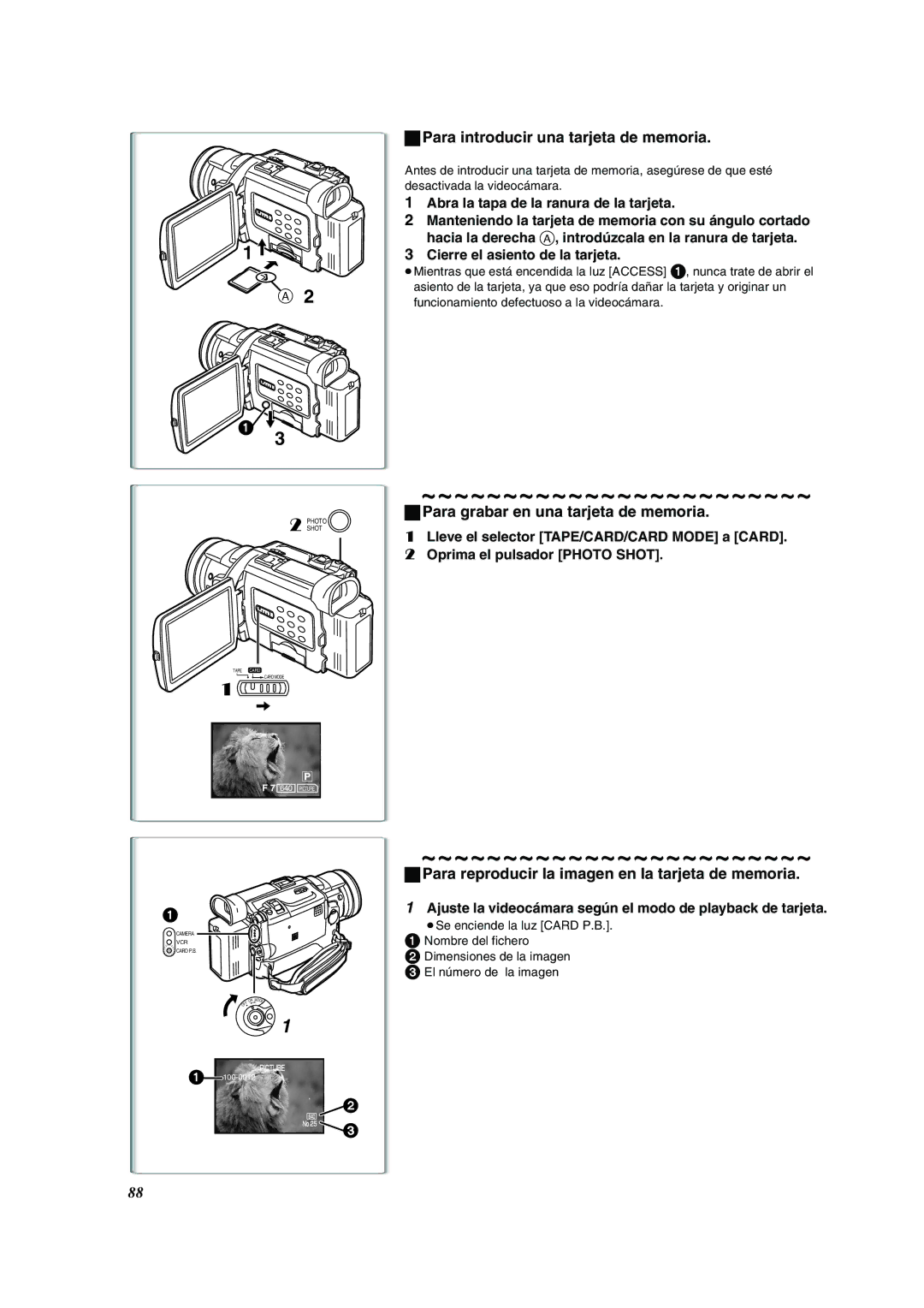 Panasonic PV-DV953 operating instructions Para introducir una tarjeta de memoria, Para grabar en una tarjeta de memoria 