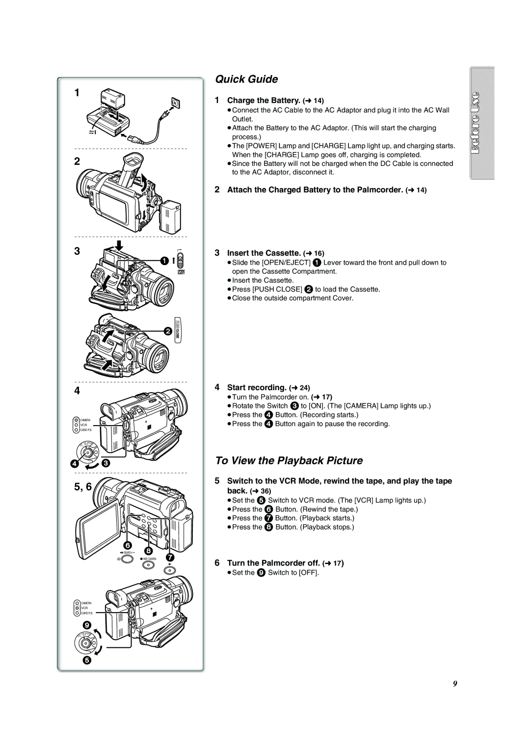 Panasonic PV-DV953 Quick Guide, To View the Playback Picture, Charge the Battery. l, Start recording. l 