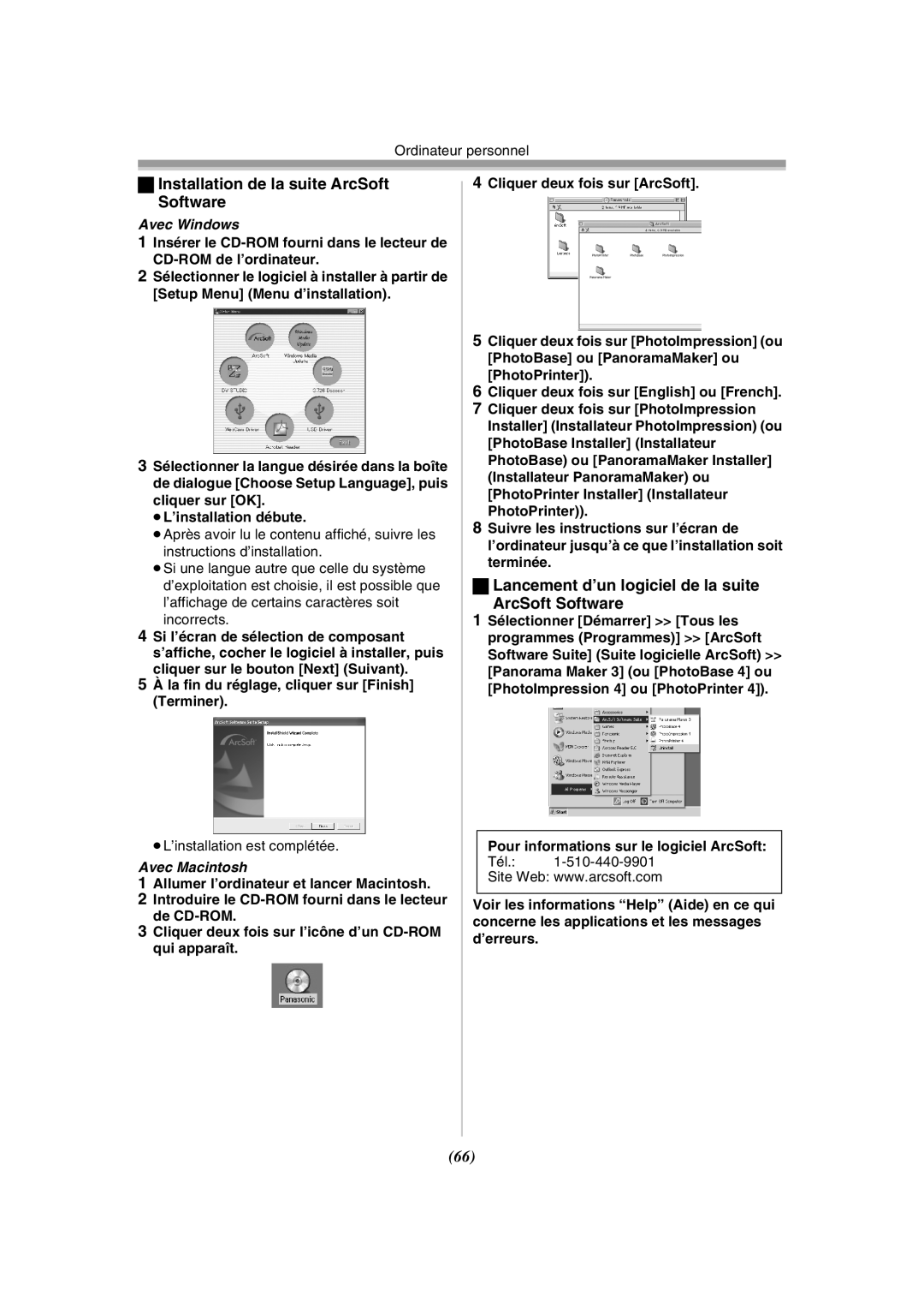 Panasonic PV-GS120 Installation de la suite ArcSoft Software, Lancement d’un logiciel de la suite ArcSoft Software 