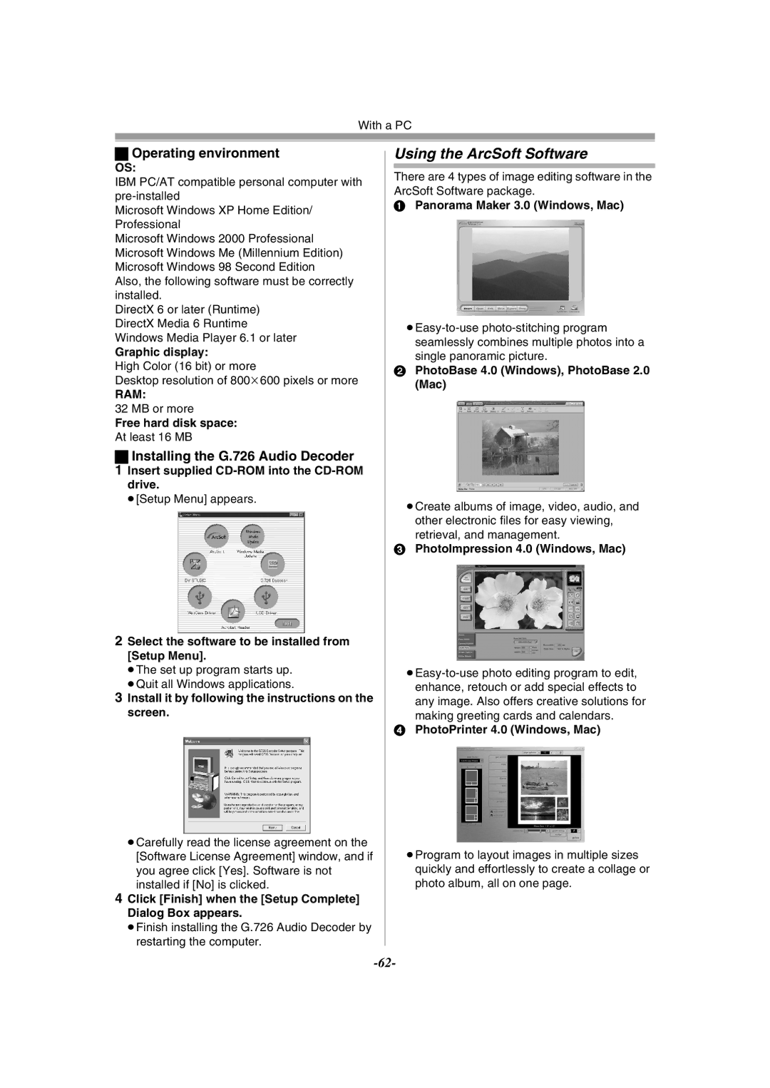 Panasonic PV-GS120 operating instructions Using the ArcSoft Software 