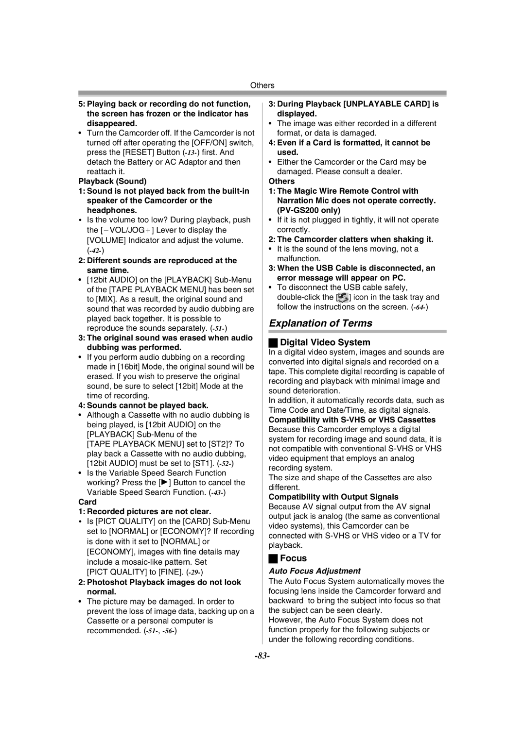 Panasonic PV-GS120 operating instructions Explanation of Terms, Digital Video System, Auto Focus Adjustment 