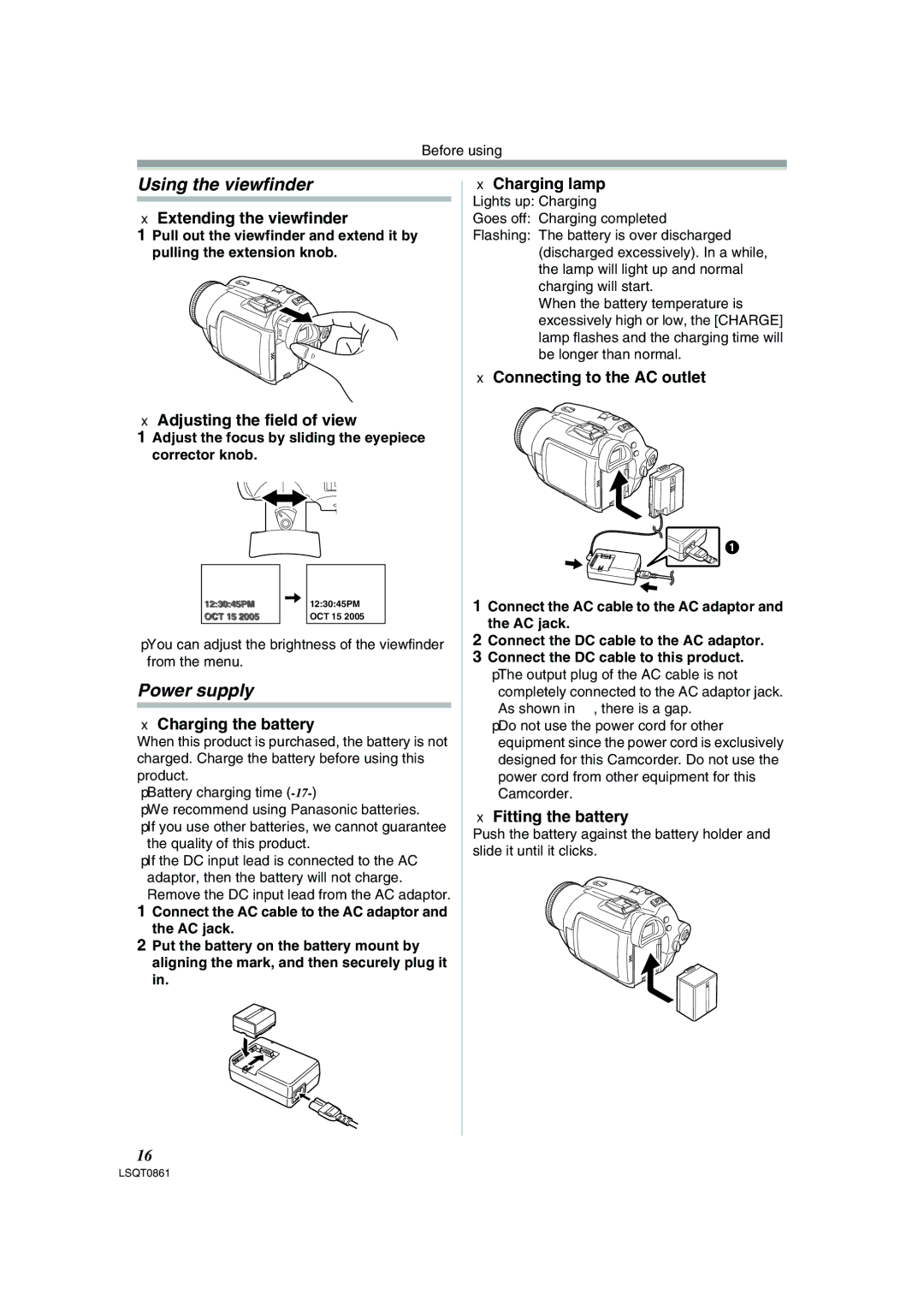 Panasonic PV-GS150 operating instructions Using the viewfinder, Power supply 