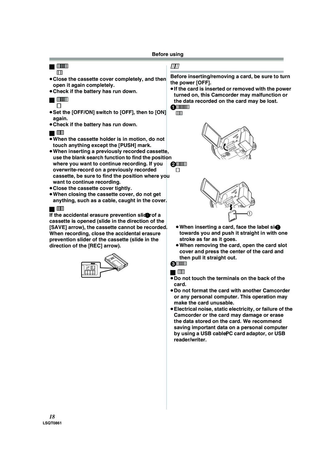 Panasonic PV-GS150 operating instructions Inserting/removing a card 