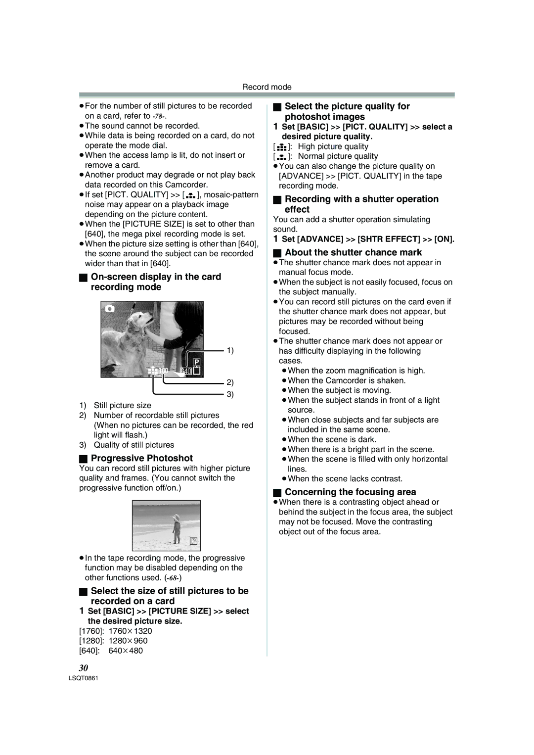 Panasonic PV-GS150 On-screen display in the card recording mode, Progressive Photoshot, About the shutter chance mark 