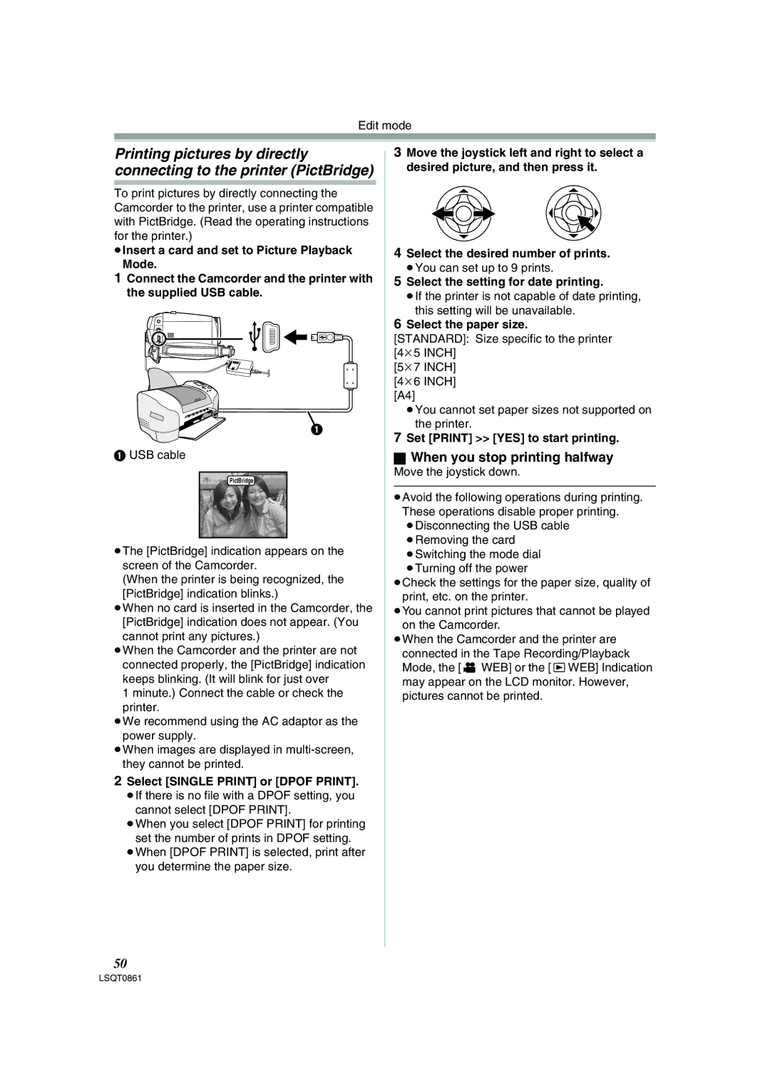 Panasonic PV-GS150 operating instructions When you stop printing halfway 