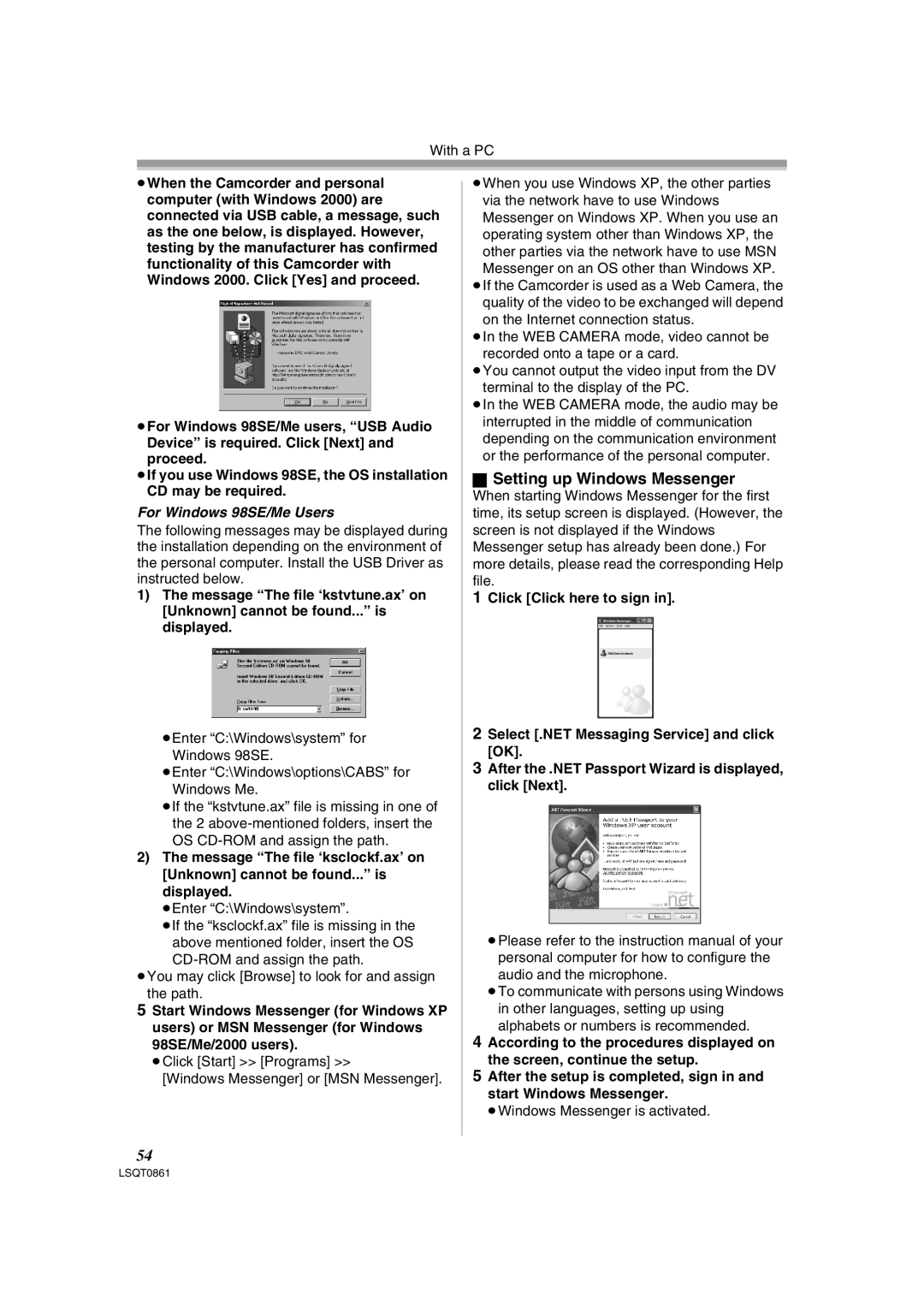 Panasonic PV-GS150 Setting up Windows Messenger, ≥Click Start Programs Windows Messenger or MSN Messenger 