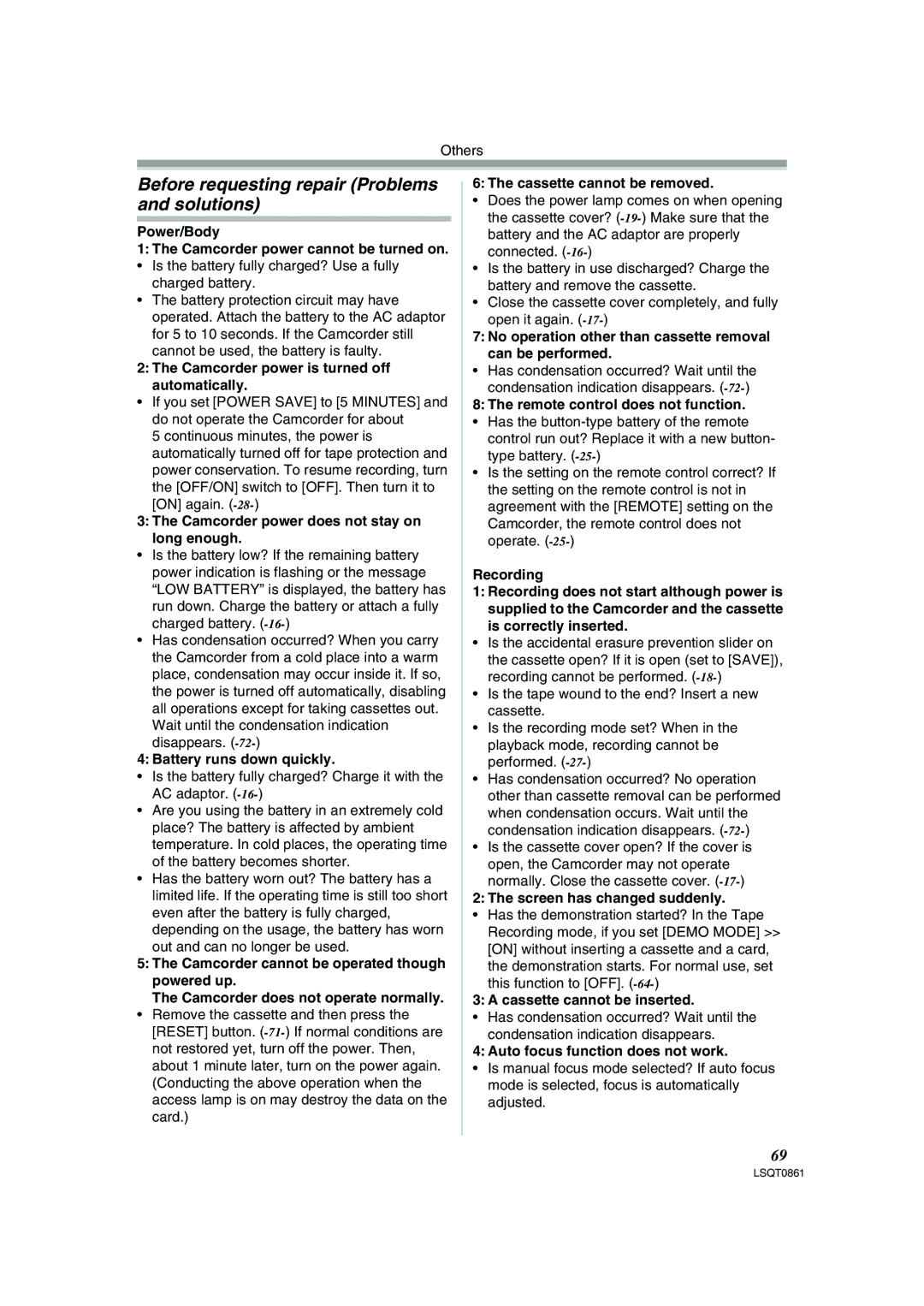 Panasonic PV-GS150 operating instructions Before requesting repair Problems and solutions 