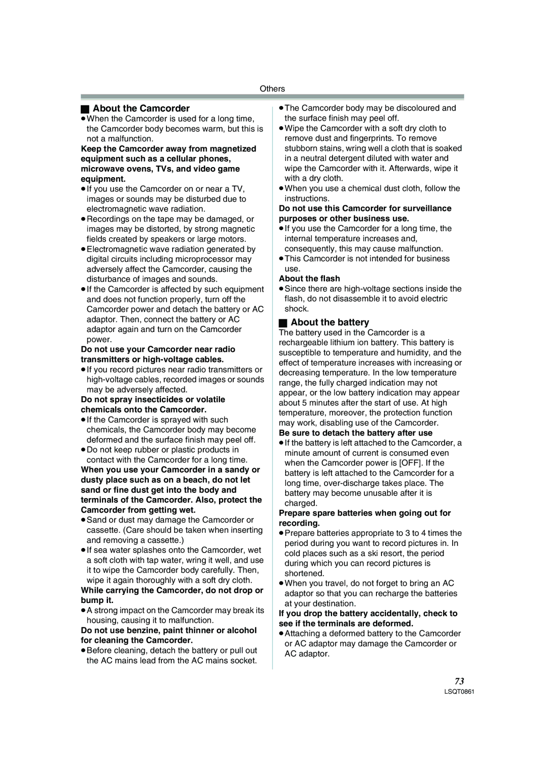 Panasonic PV-GS150 operating instructions About the Camcorder, About the battery 