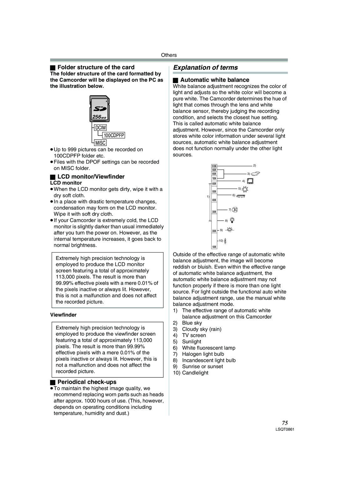 Panasonic PV-GS150 Explanation of terms, Folder structure of the card, LCD monitor/Viewfinder, Periodical check-ups 