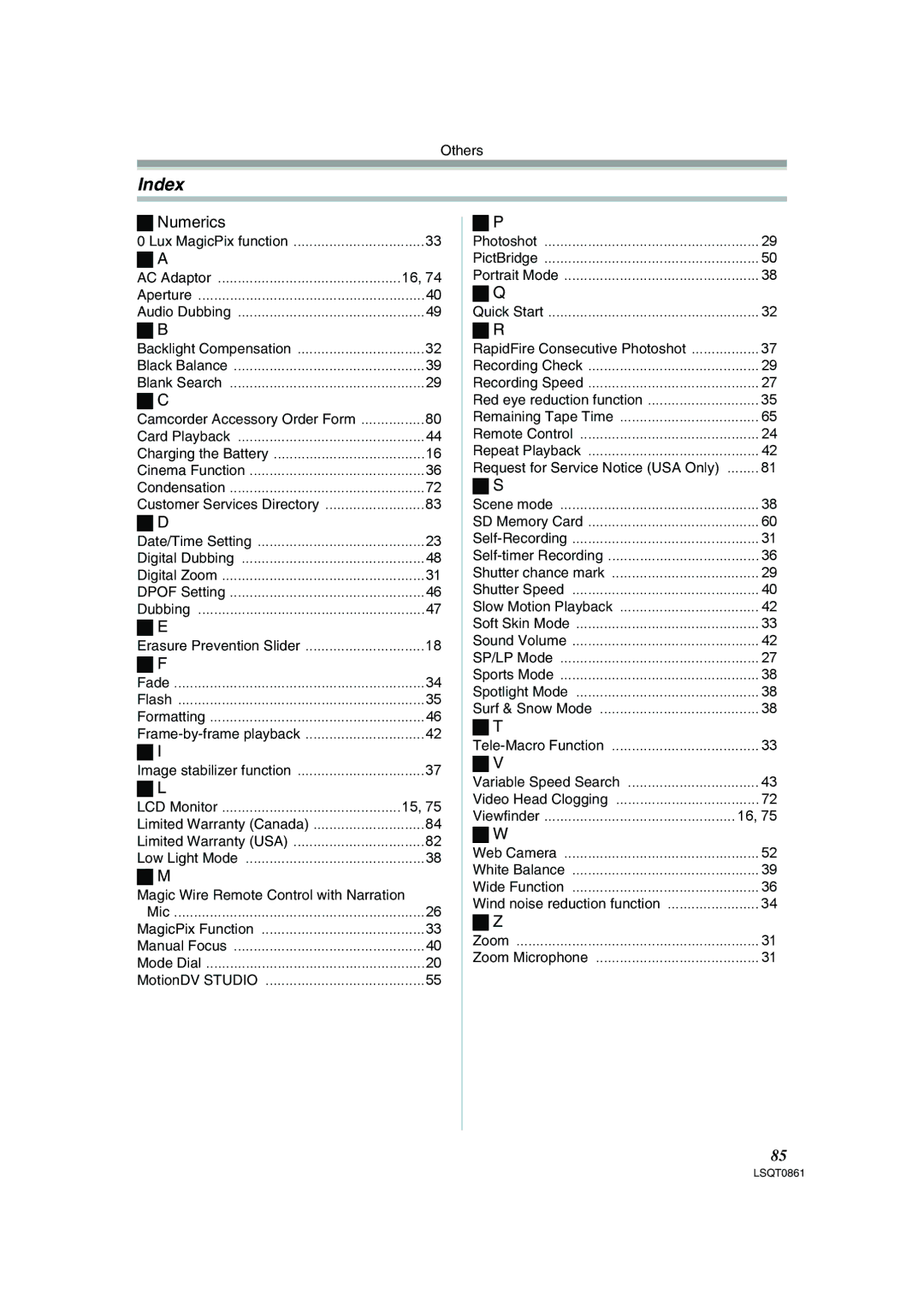 Panasonic PV-GS150 operating instructions Index, Numerics 