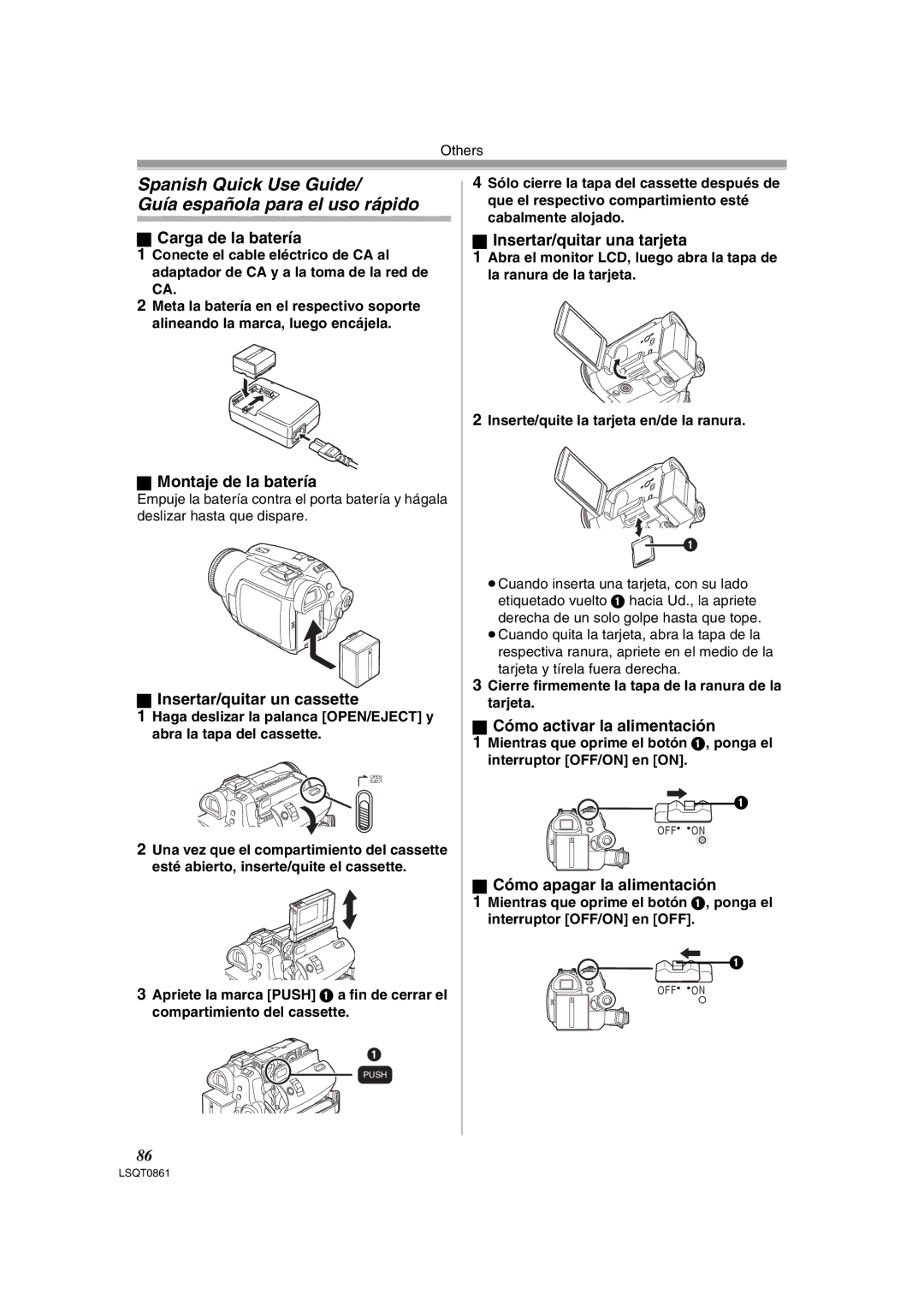 Panasonic PV-GS150 operating instructions Spanish Quick Use Guide Guía española para el uso rápido 