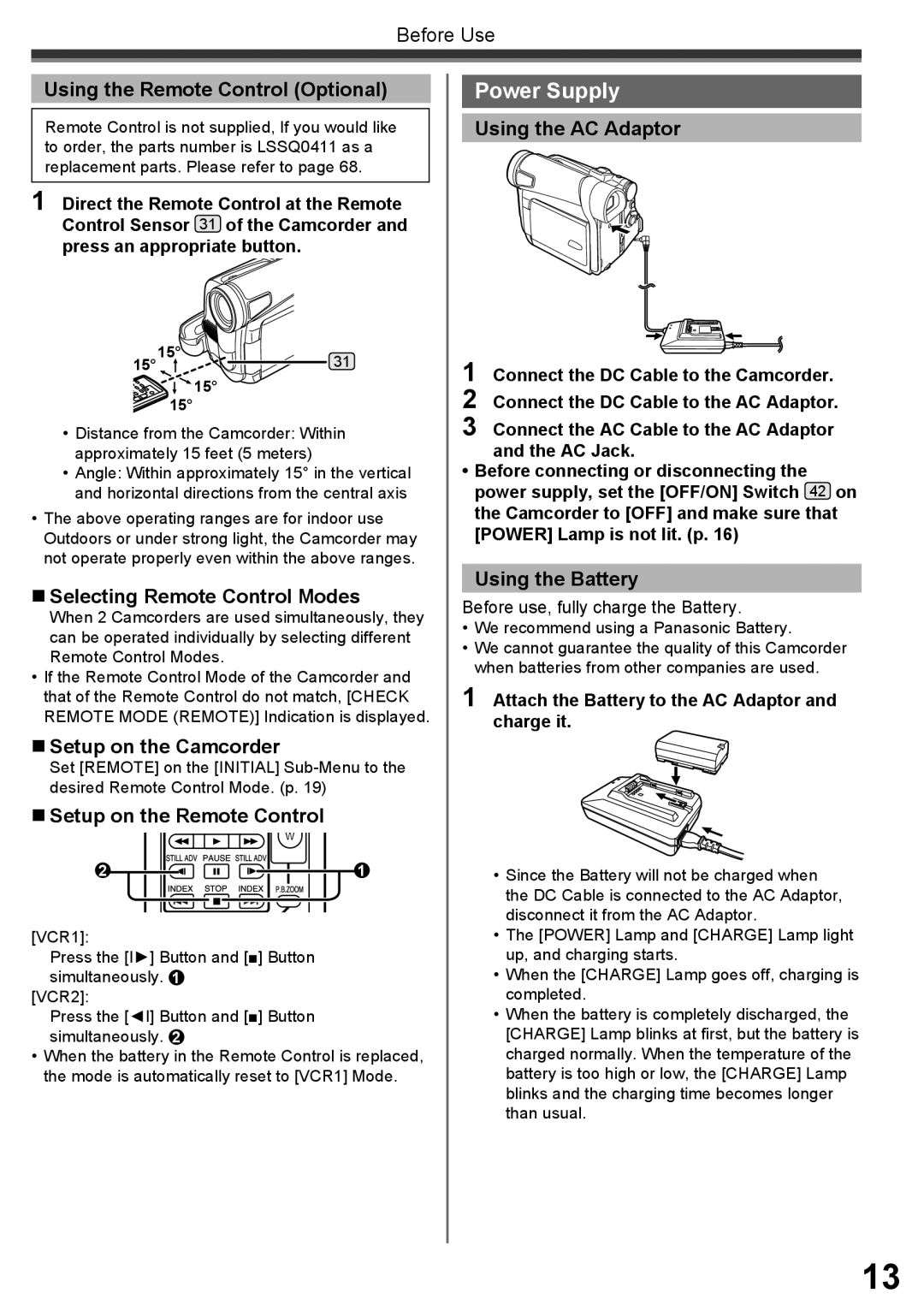 Panasonic PV-GS16 operating instructions Power Supply 