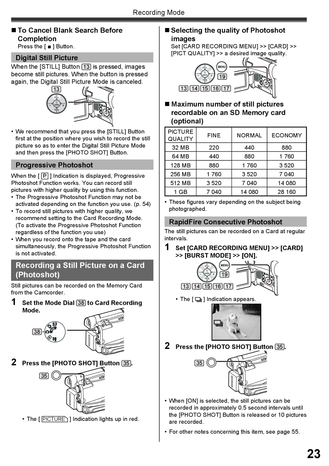 Panasonic PV-GS16 operating instructions Recording a Still Picture on a Card Photoshot 