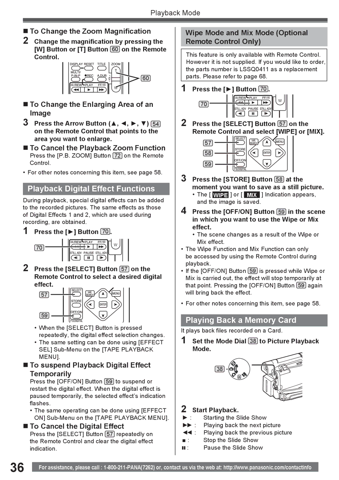 Panasonic PV-GS16 operating instructions Playback Digital Effect Functions, Playing Back a Memory Card 