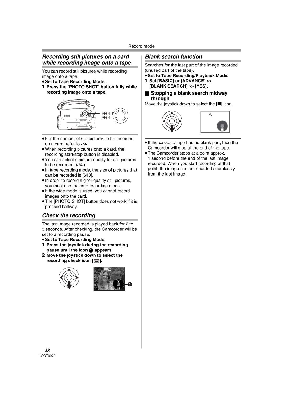 Panasonic PV-GS180 Check the recording, Blank search function, Stopping a blank search midway Through 