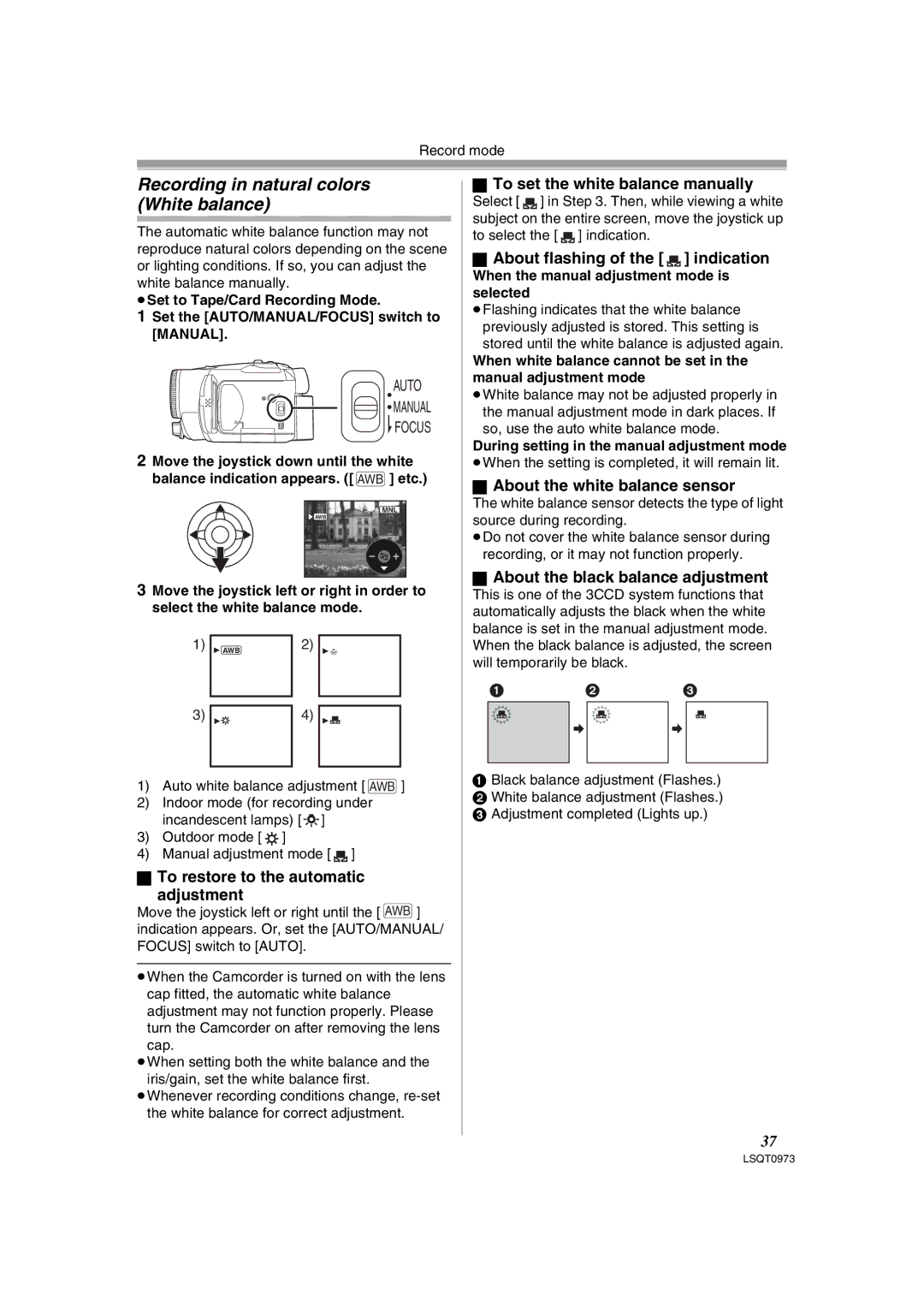 Panasonic PV-GS180 operating instructions Recording in natural colors White balance 