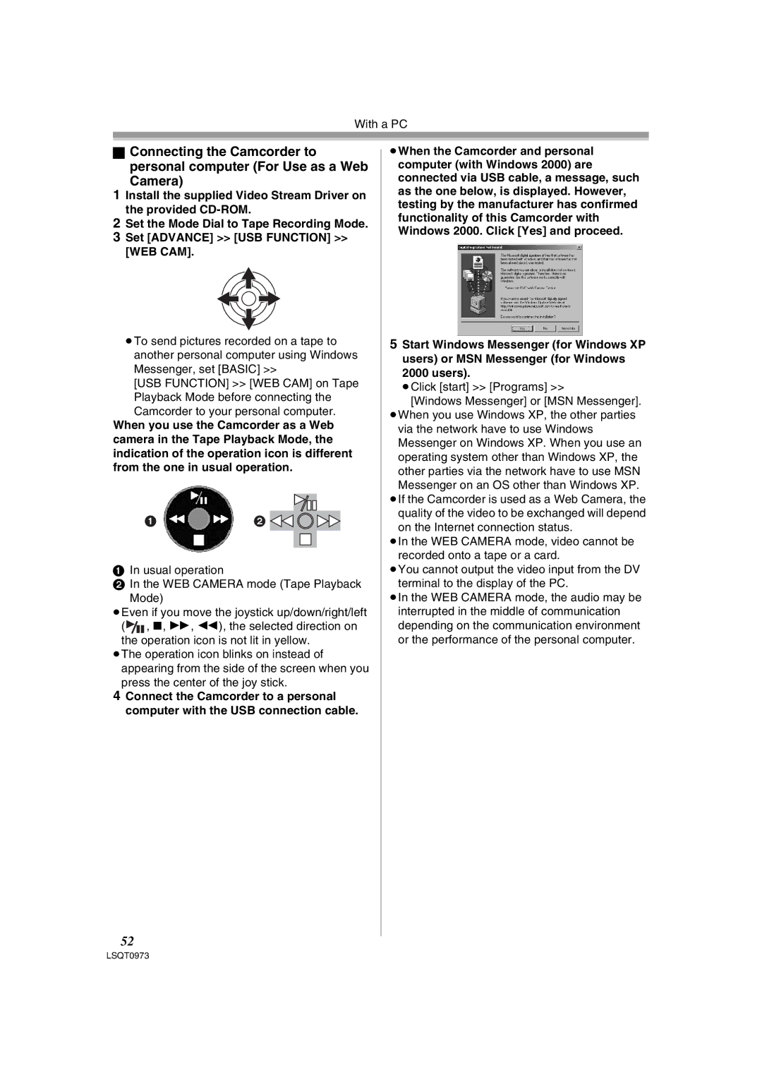 Panasonic PV-GS180 operating instructions Usual operation WEB Camera mode Tape Playback Mode 