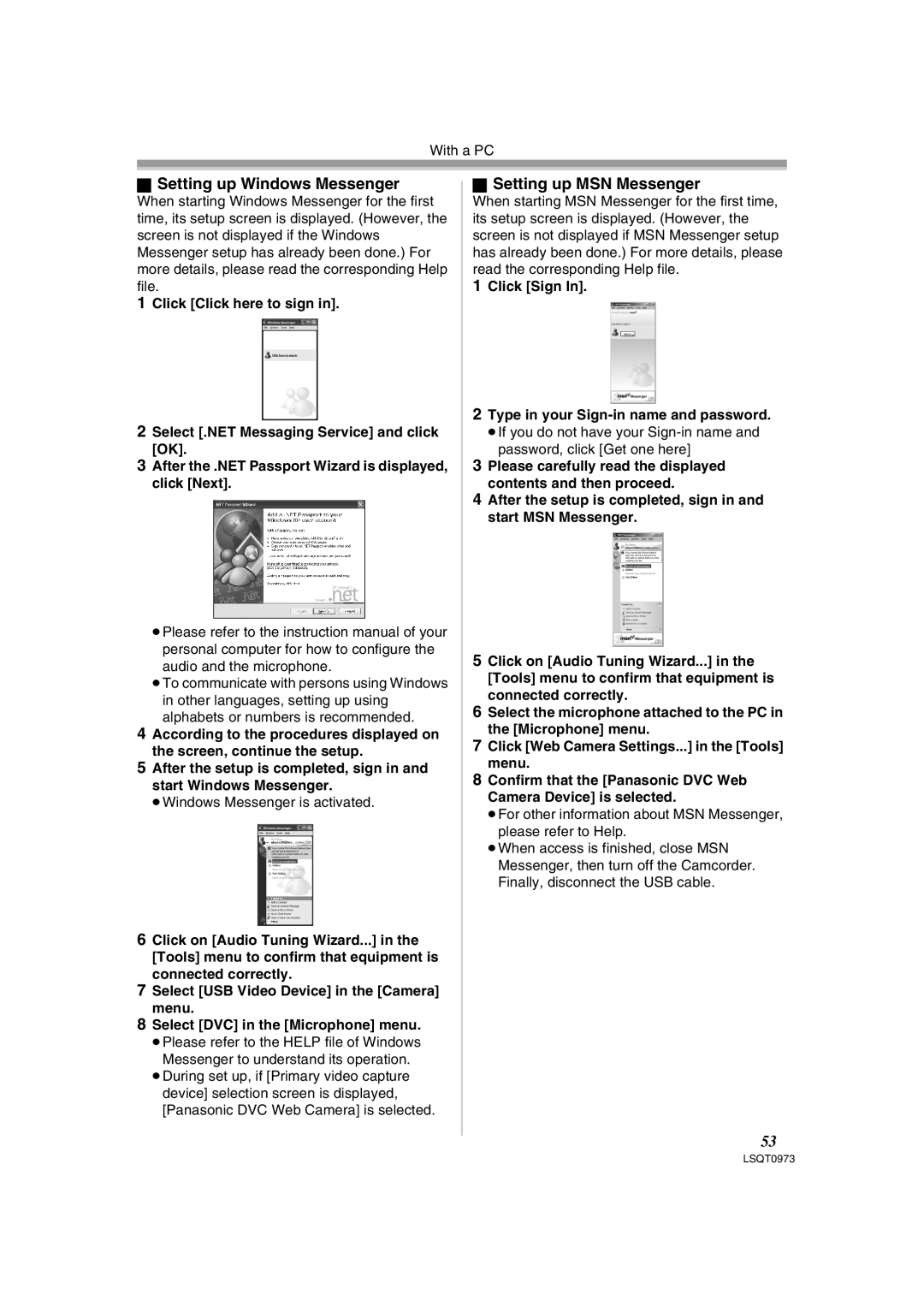 Panasonic PV-GS180 Setting up Windows Messenger, Setting up MSN Messenger, ≥Windows Messenger is activated 