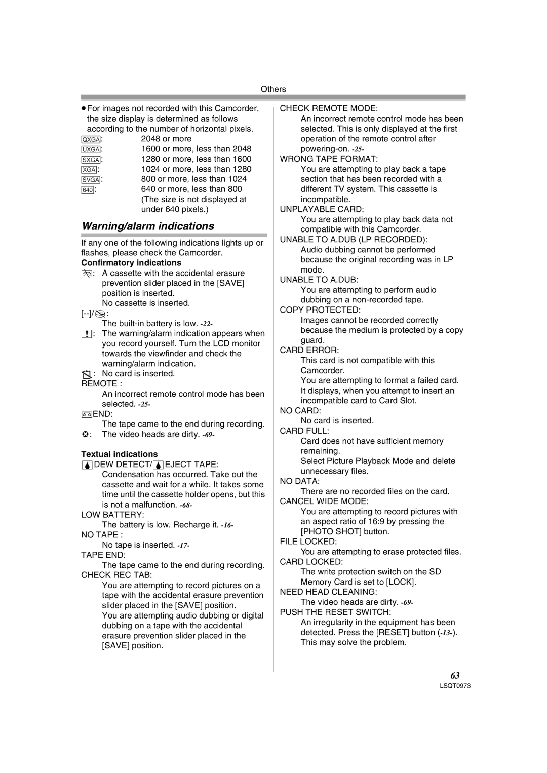 Panasonic PV-GS180 operating instructions Confirmatory indications, Textual indications 