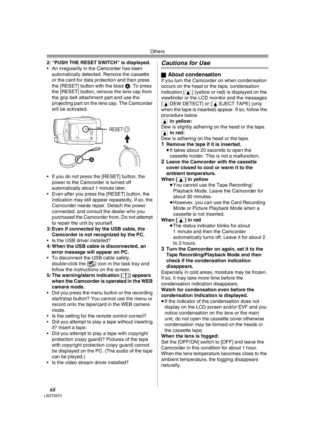 Panasonic PV-GS180 operating instructions About condensation 