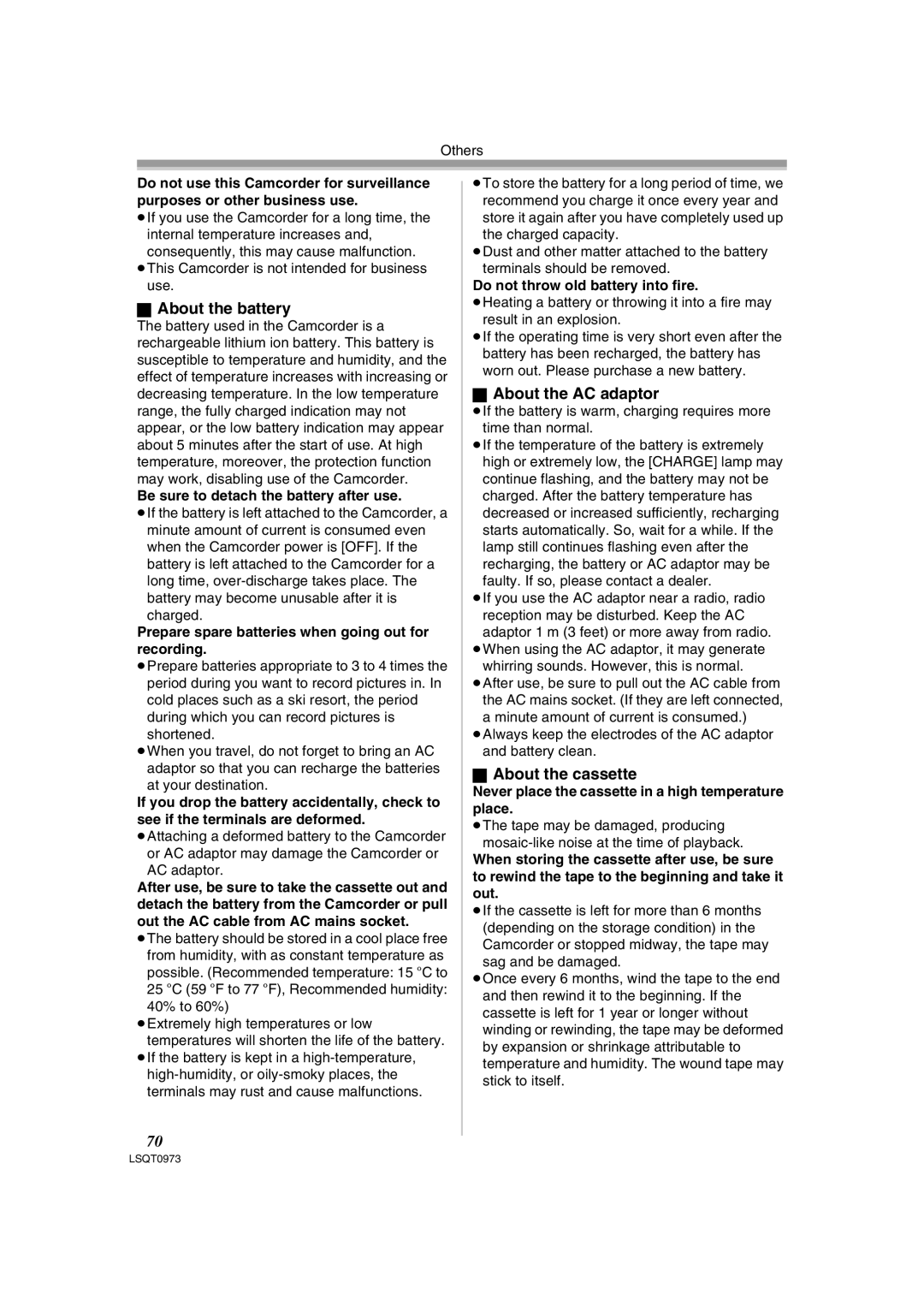 Panasonic PV-GS180 operating instructions About the battery, About the AC adaptor, About the cassette 