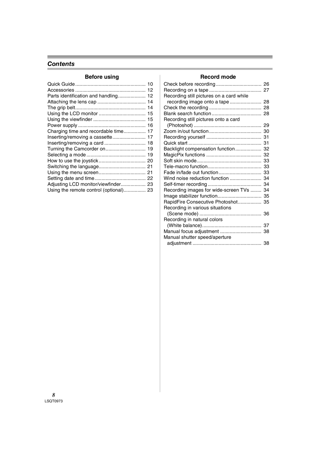 Panasonic PV-GS180 operating instructions Contents 