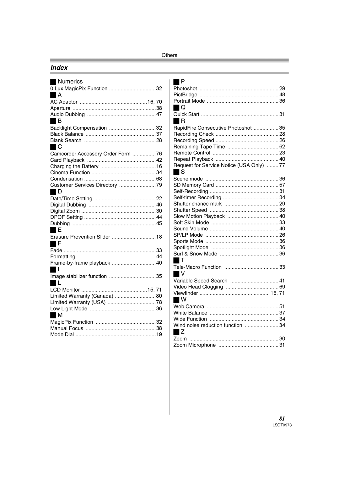 Panasonic PV-GS180 operating instructions Index, Numerics 