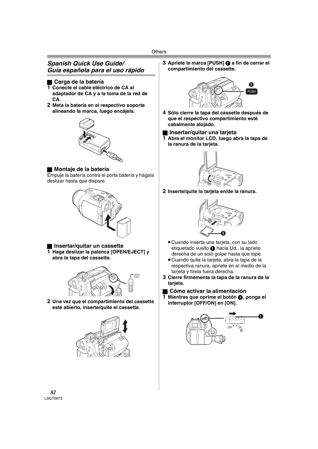 Panasonic PV-GS180 operating instructions Spanish Quick Use Guide Guía española para el uso rápido 