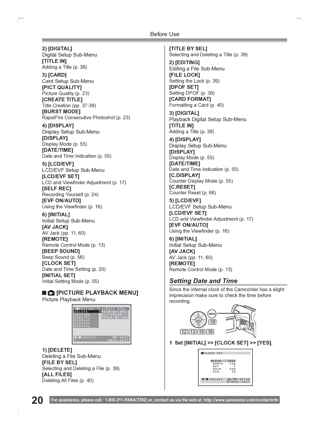 Panasonic PV-GS2 operating instructions Setting Date and Time, Set Initial Clock SET YES 