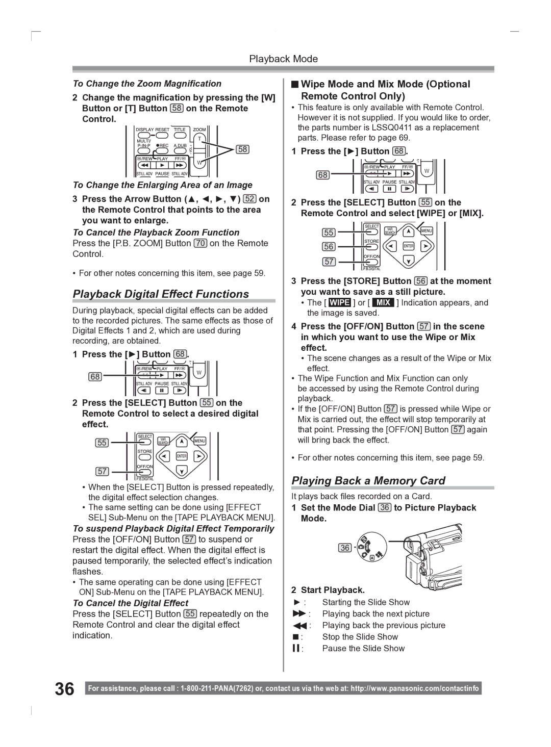 Panasonic PV-GS2 operating instructions Playback Digital Effect Functions, Playing Back a Memory Card 