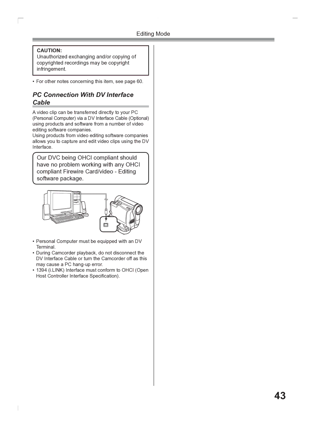 Panasonic PV-GS2 operating instructions PC Connection With DV Interface Cable 